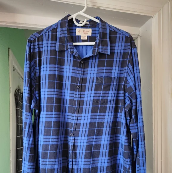 Penguin men's blue and white plaid men's shirt. - Picture 7 of 8